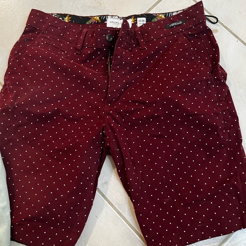 Denim & Flower Red and White Flat Front Shorts